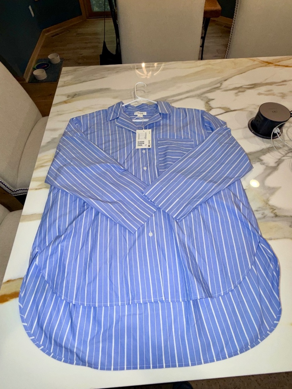 New w/Tags Blue-and-White Striped Cotton Poplin Pajama-Style Shirt by COZ Sz M - Picture 2 of 8